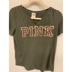 Olive PINK TEE with mauve letters